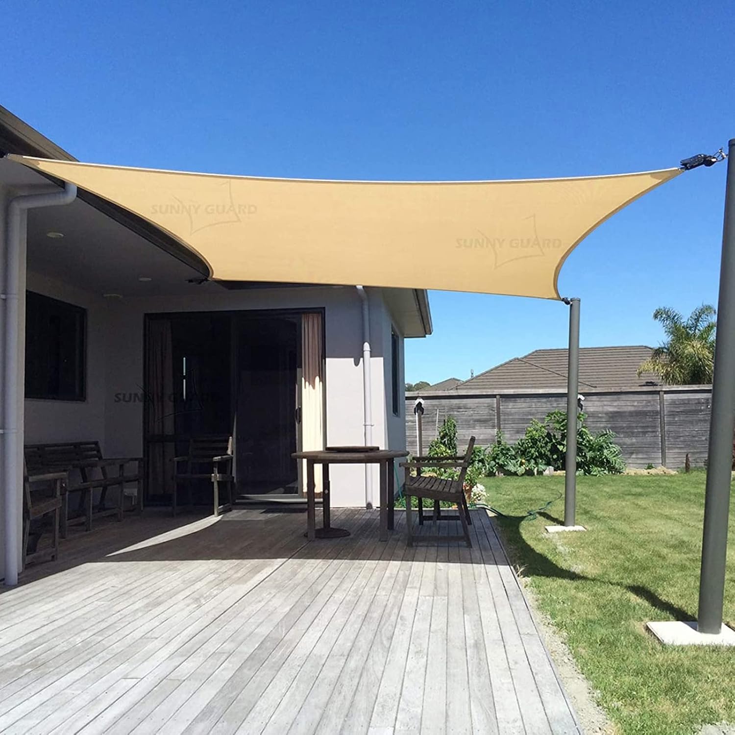 SUNNY GUARD 10' x 13' Sun Shade Sail Rectangle Canopy — Sand Color, UV Block for Patio